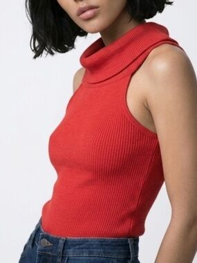 Vintage 1980’s Cowl Neck Lipstick Red Ribbed Minimalist Sleeveless Top